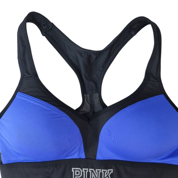 Victoria's Secret PINK Push Up Sports Bra Blue XS Full Cover Racerback Ultimate - Picture 3 of 7